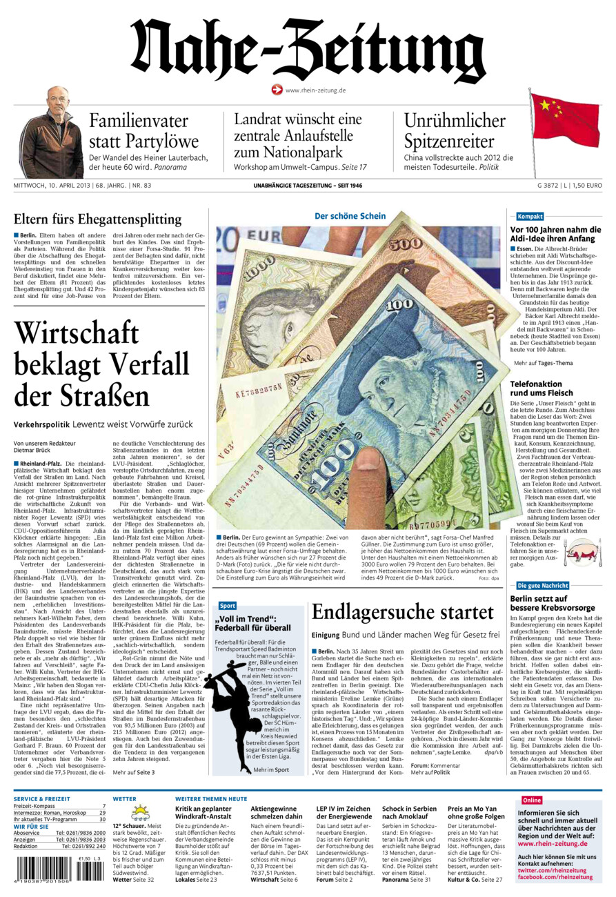Nahe-Zeitung vom Mittwoch, 10.04.2013