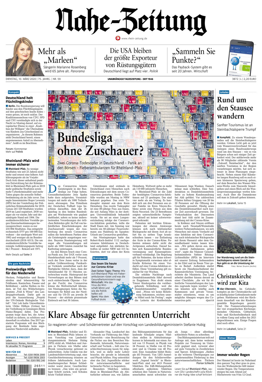 Nahe-Zeitung vom Dienstag, 10.03.2020