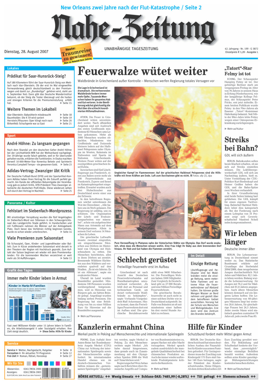 Nahe-Zeitung vom Dienstag, 28.08.2007