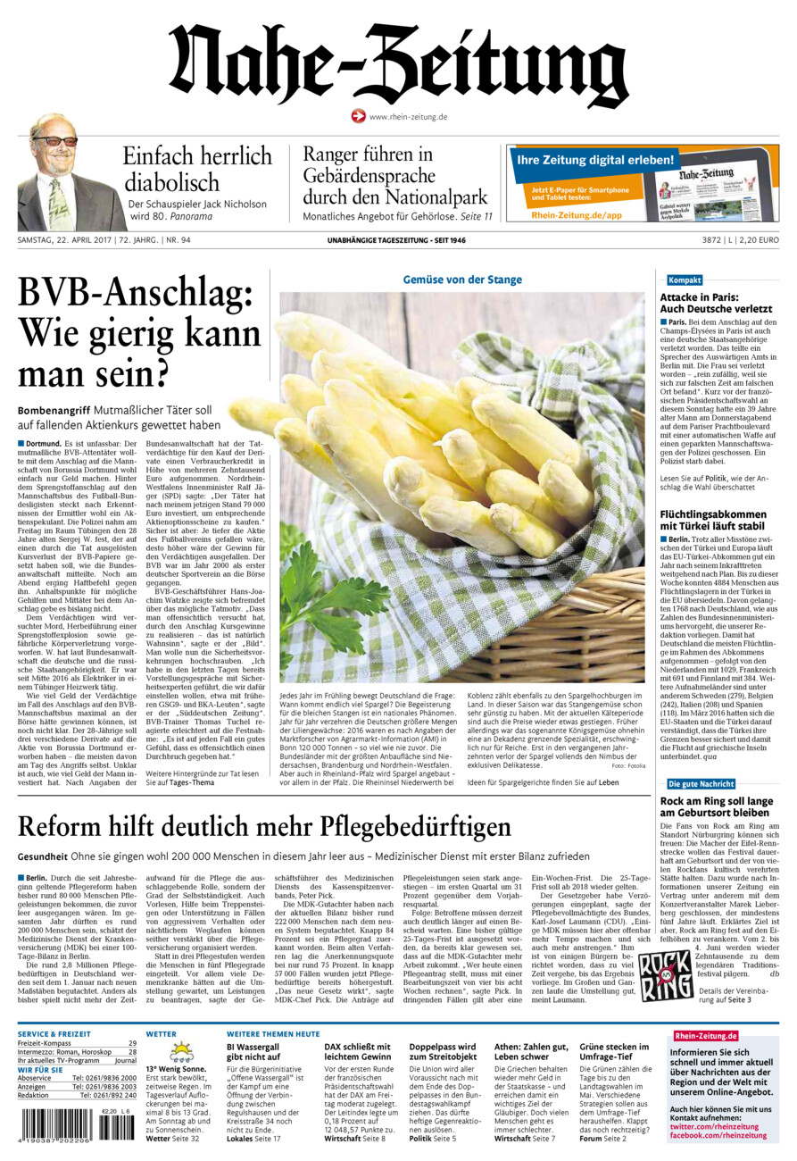 Nahe-Zeitung vom Samstag, 22.04.2017