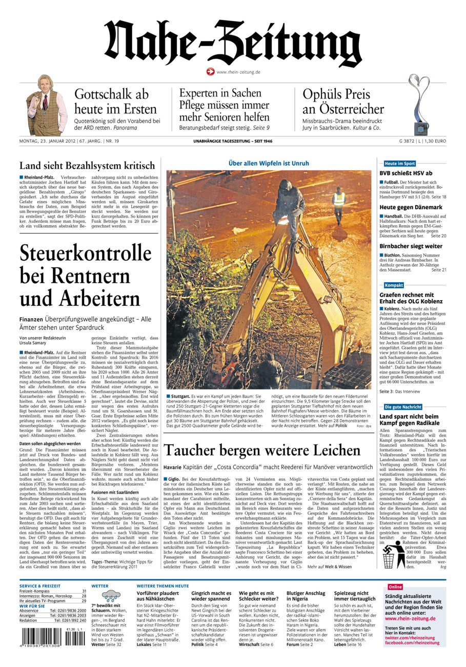 Nahe-Zeitung vom Montag, 23.01.2012