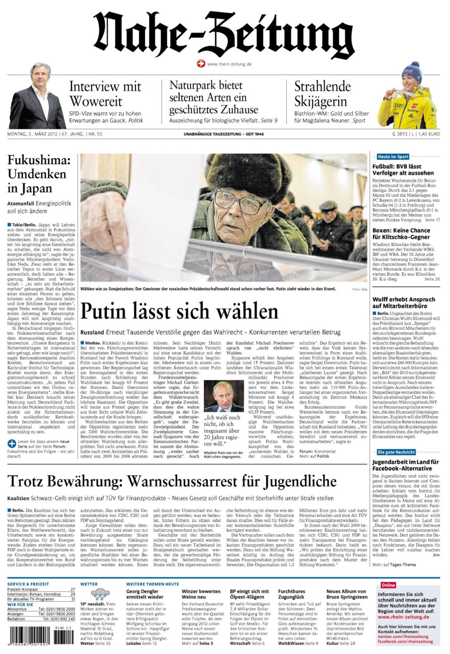 Nahe-Zeitung vom Montag, 05.03.2012
