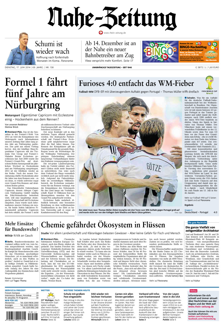 Nahe-Zeitung vom Dienstag, 17.06.2014