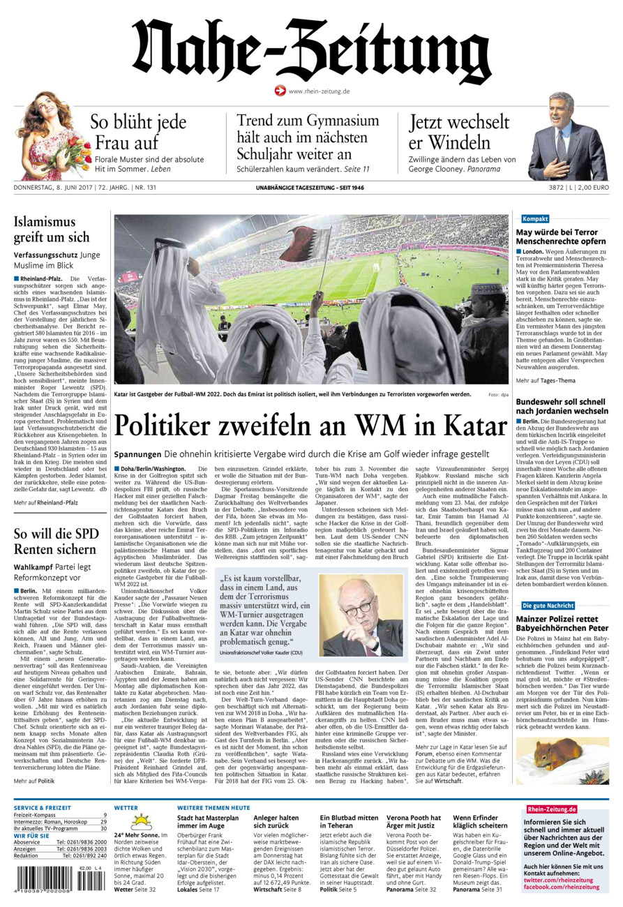 Nahe-Zeitung vom Donnerstag, 08.06.2017