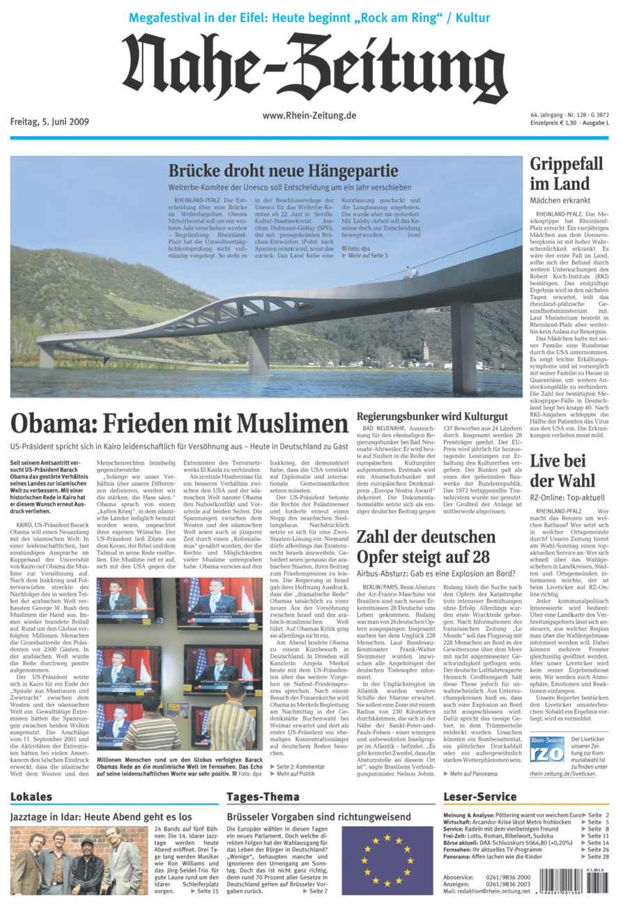 Nahe-Zeitung vom Freitag, 05.06.2009