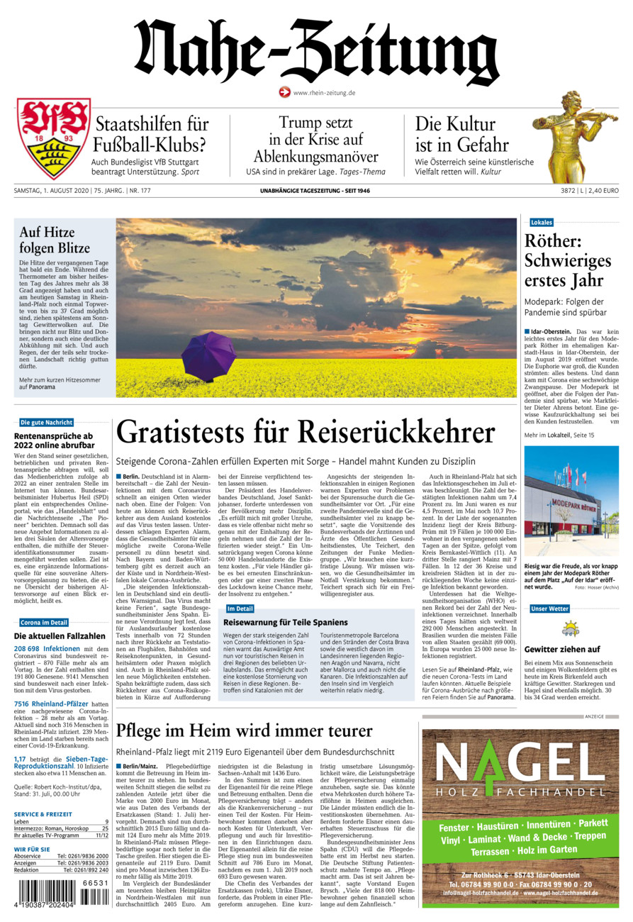 Nahe-Zeitung vom Samstag, 01.08.2020