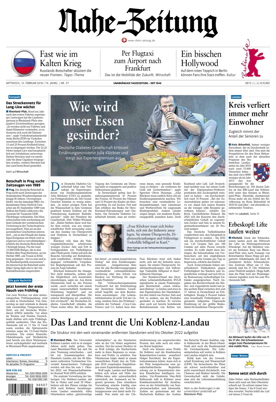 Nahe-Zeitung vom Mittwoch, 13.02.2019