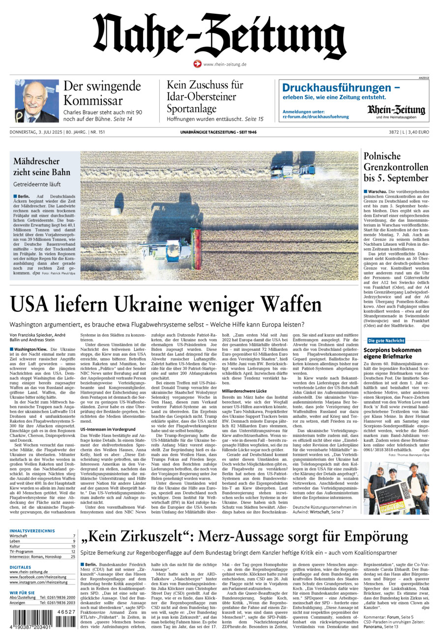 Nahe-Zeitung vom Donnerstag, 03.07.2025