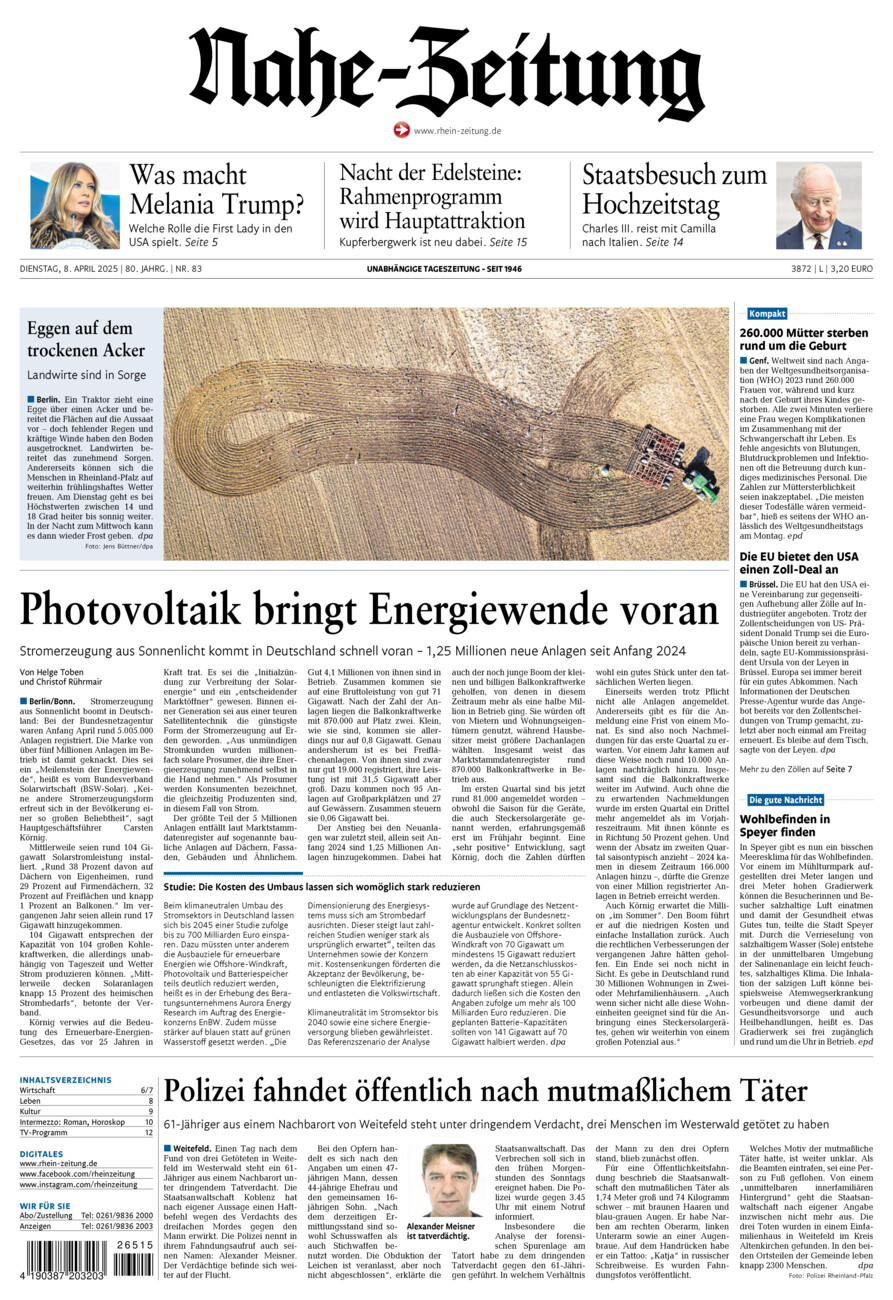 Nahe-Zeitung vom Dienstag, 08.04.2025