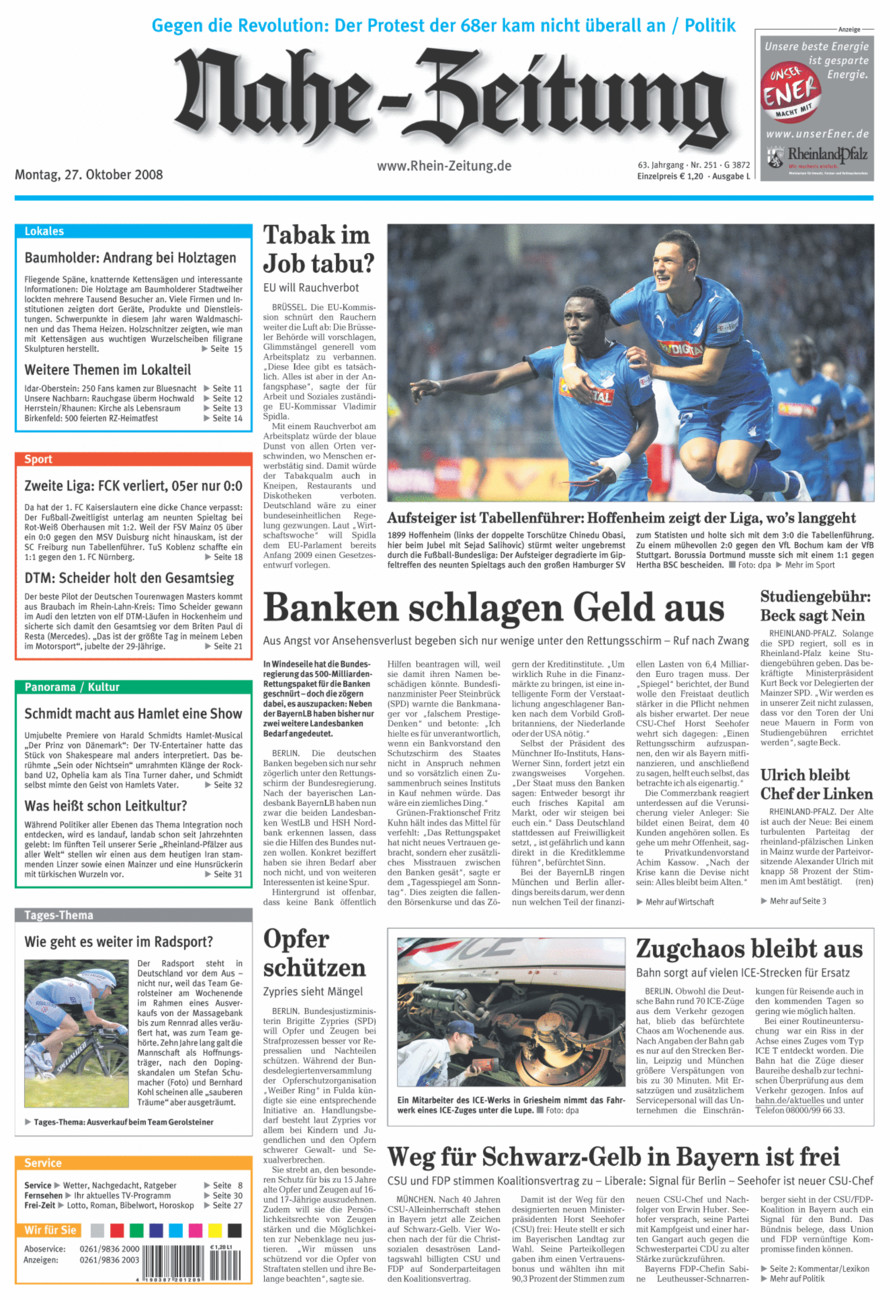 Nahe-Zeitung vom Montag, 27.10.2008