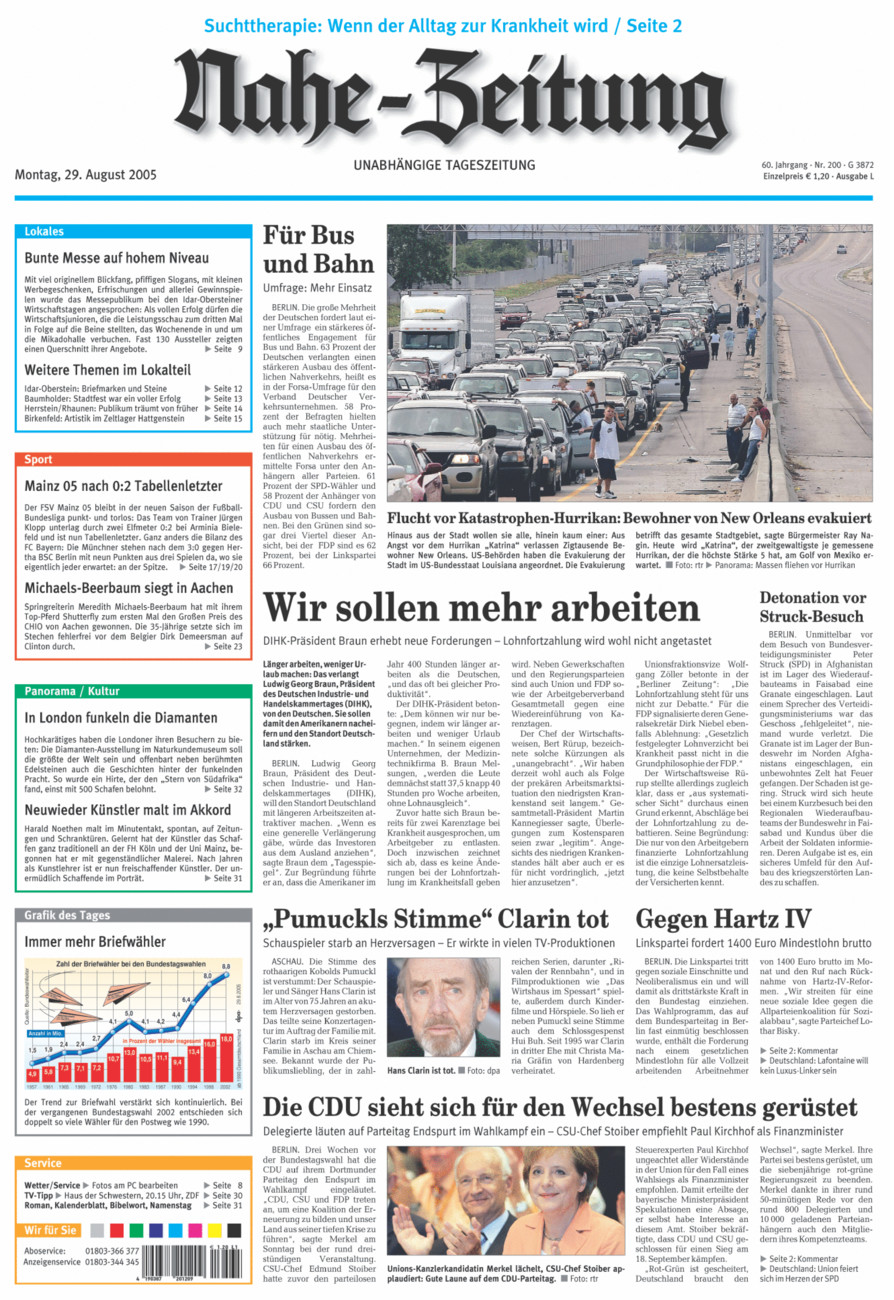 Nahe-Zeitung vom Montag, 29.08.2005