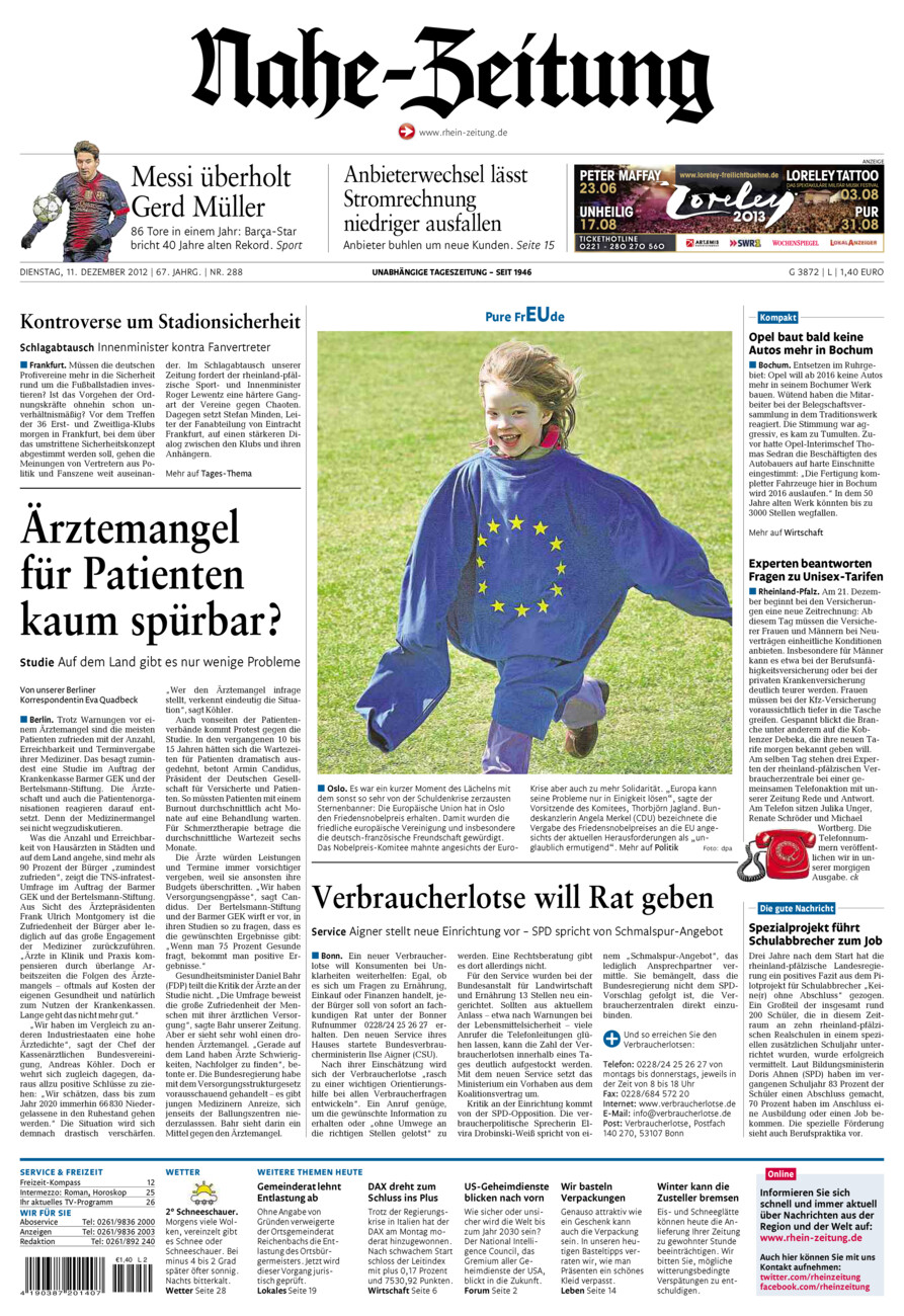 Nahe-Zeitung vom Dienstag, 11.12.2012