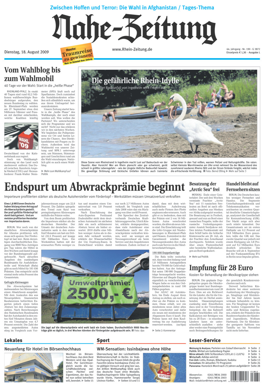 Nahe-Zeitung vom Dienstag, 18.08.2009