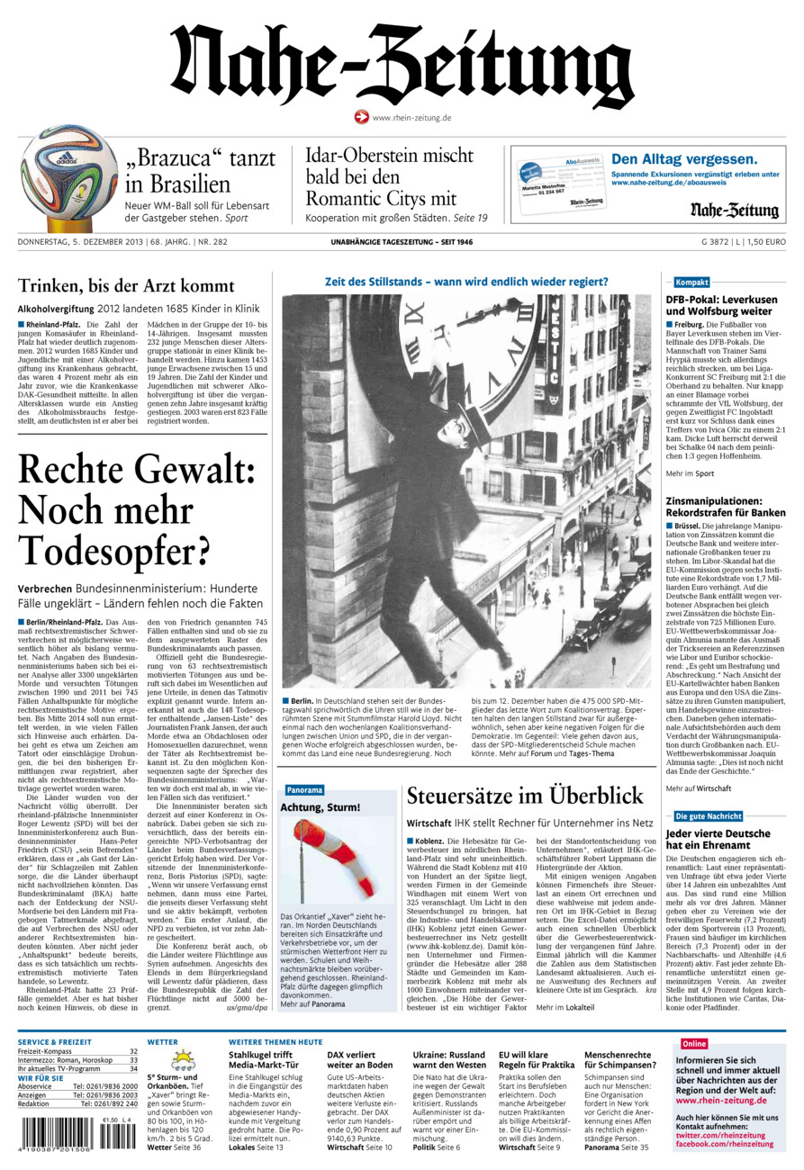 Nahe-Zeitung vom Donnerstag, 05.12.2013
