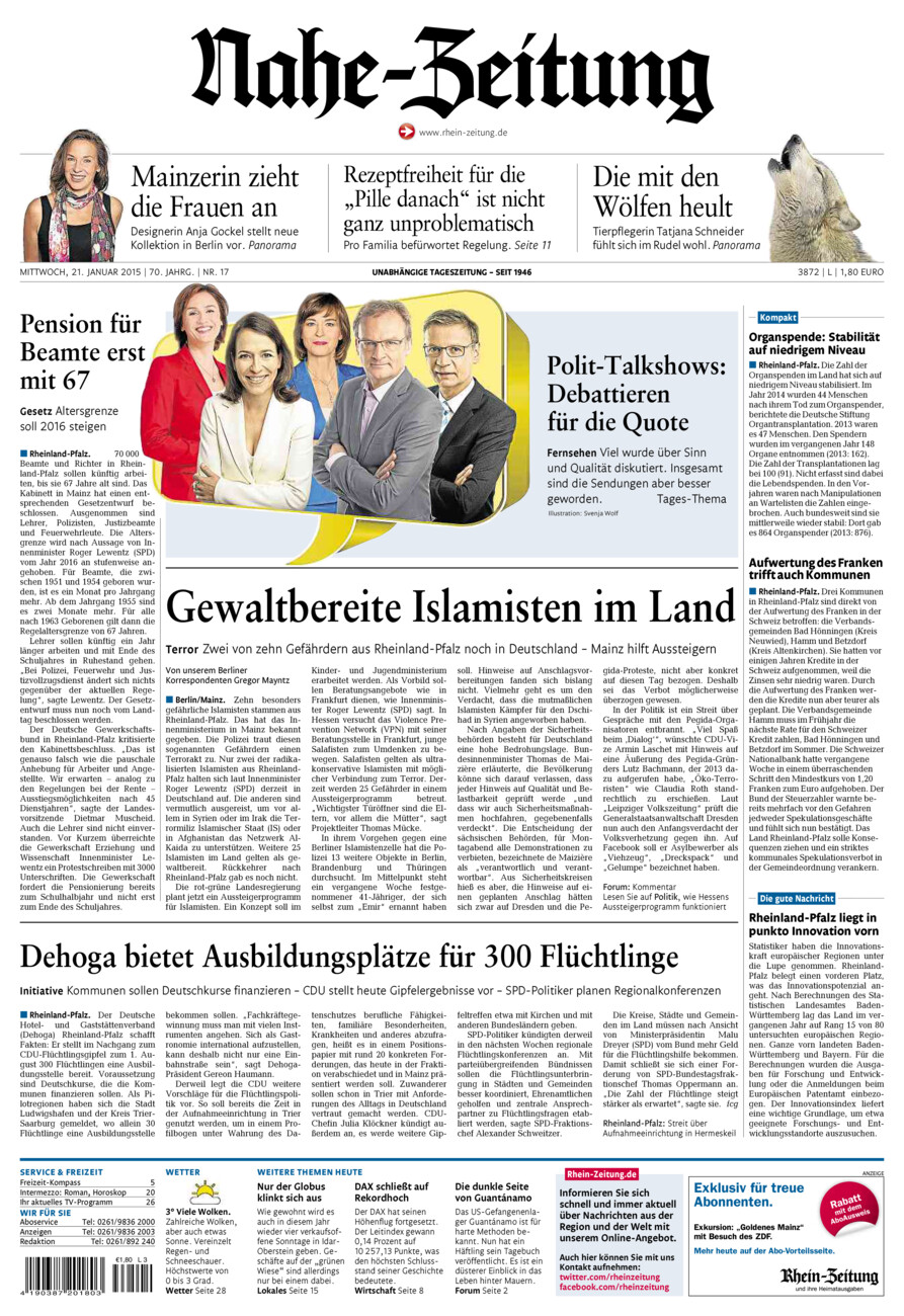 Nahe-Zeitung vom Mittwoch, 21.01.2015