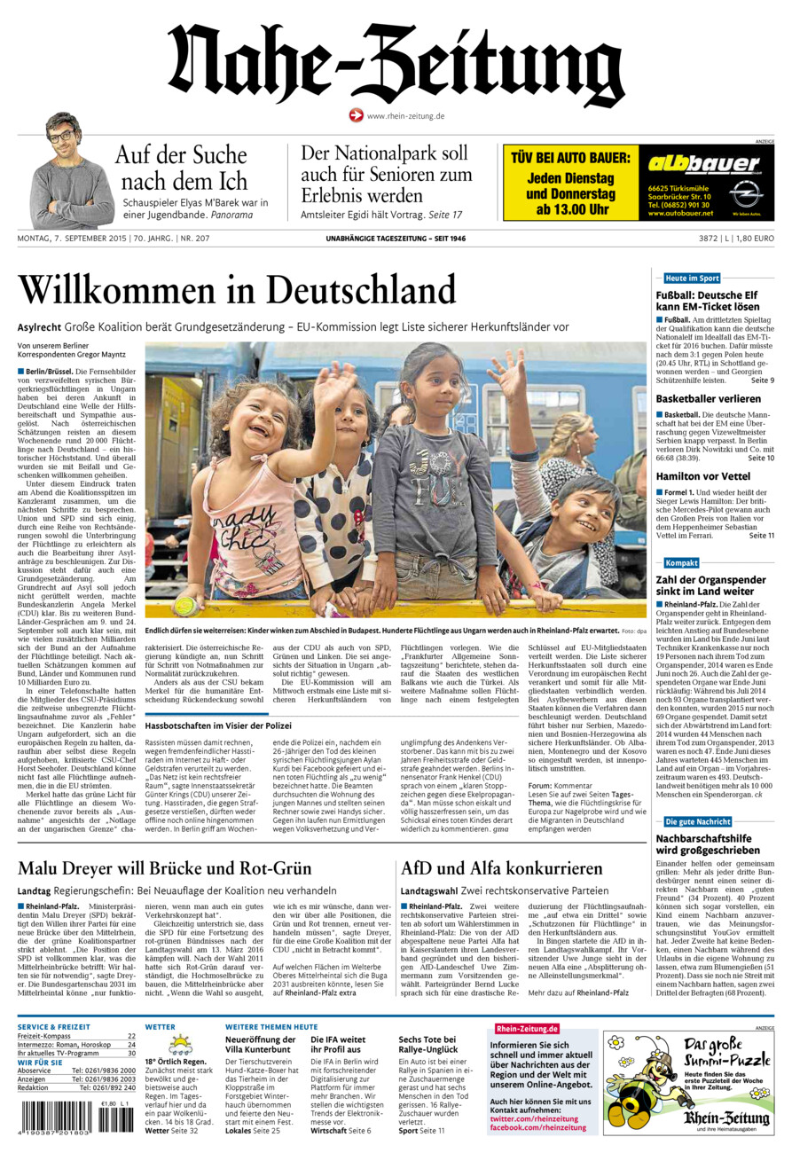 Nahe-Zeitung vom Montag, 07.09.2015