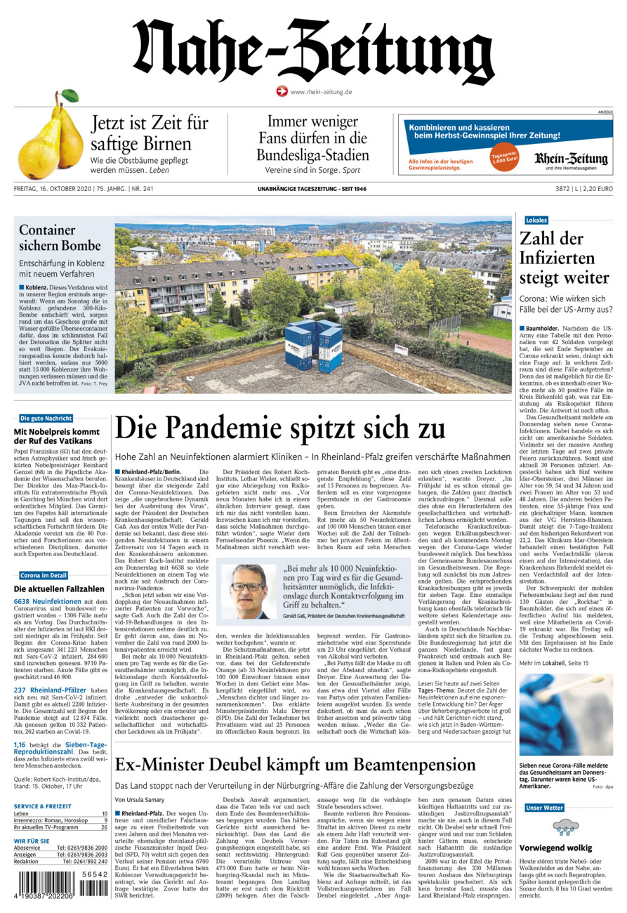 Nahe-Zeitung vom Freitag, 16.10.2020