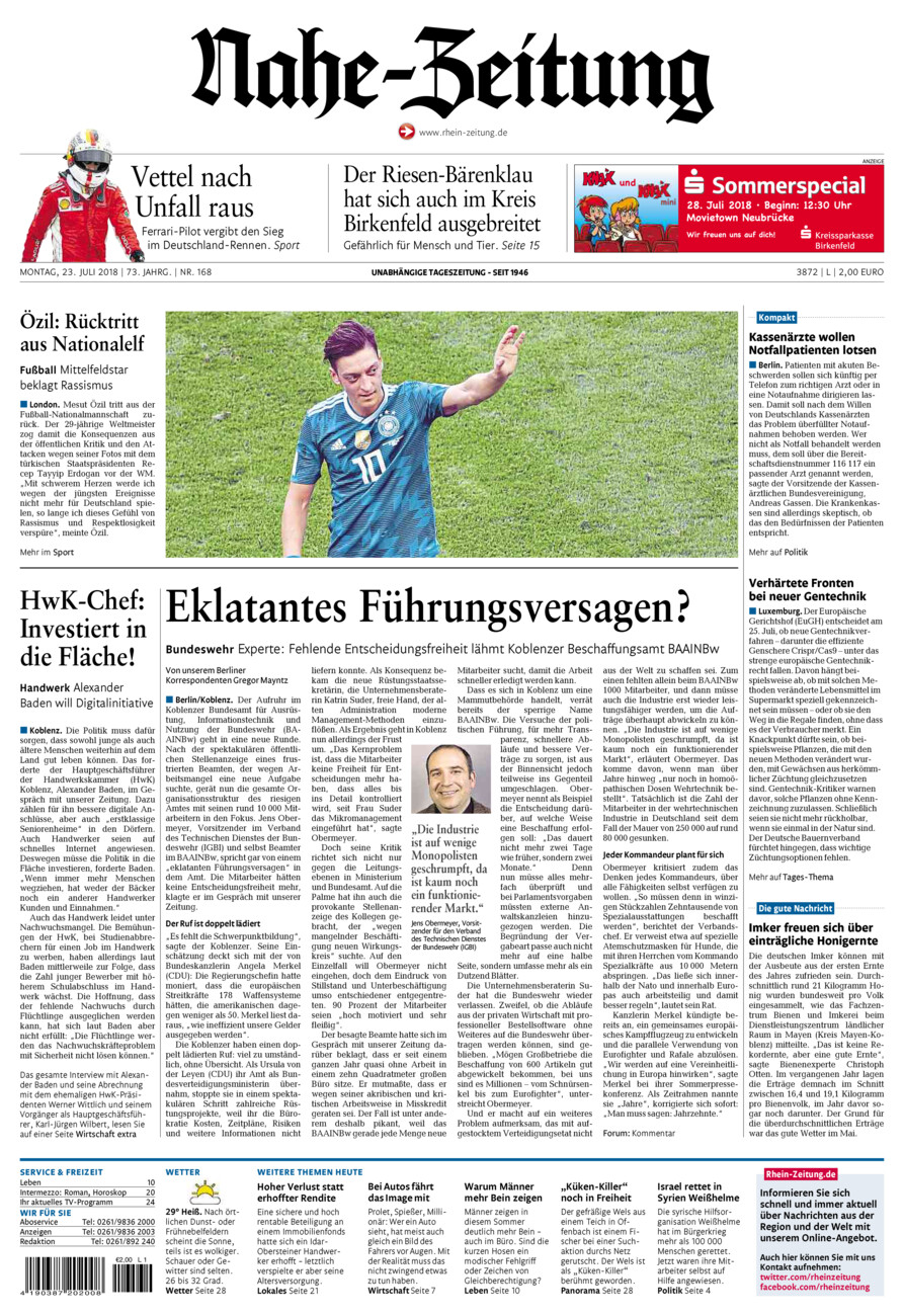 Nahe-Zeitung vom Montag, 23.07.2018
