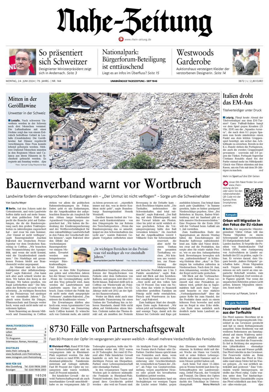 Nahe-Zeitung vom Montag, 24.06.2024