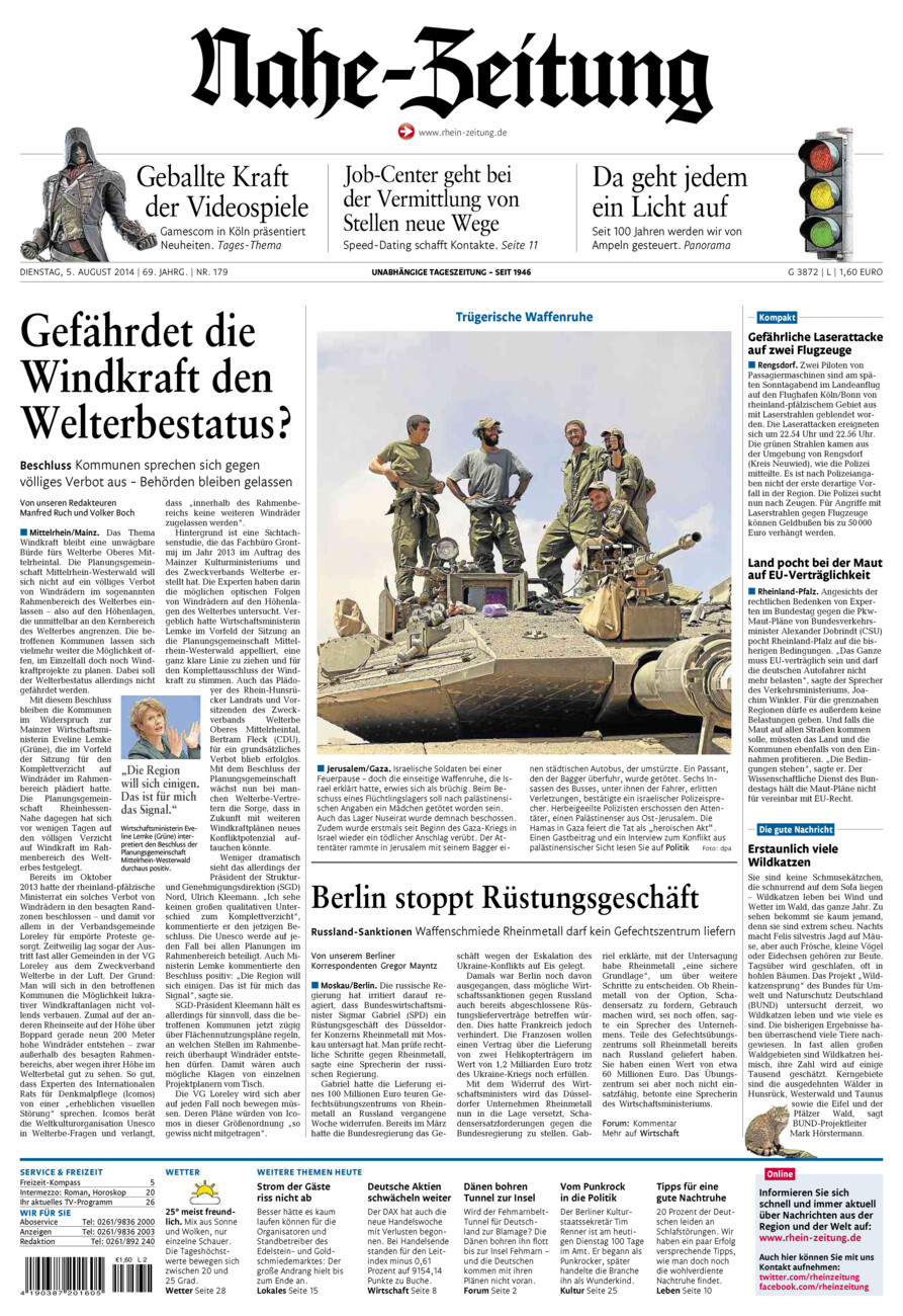 Nahe-Zeitung vom Dienstag, 05.08.2014