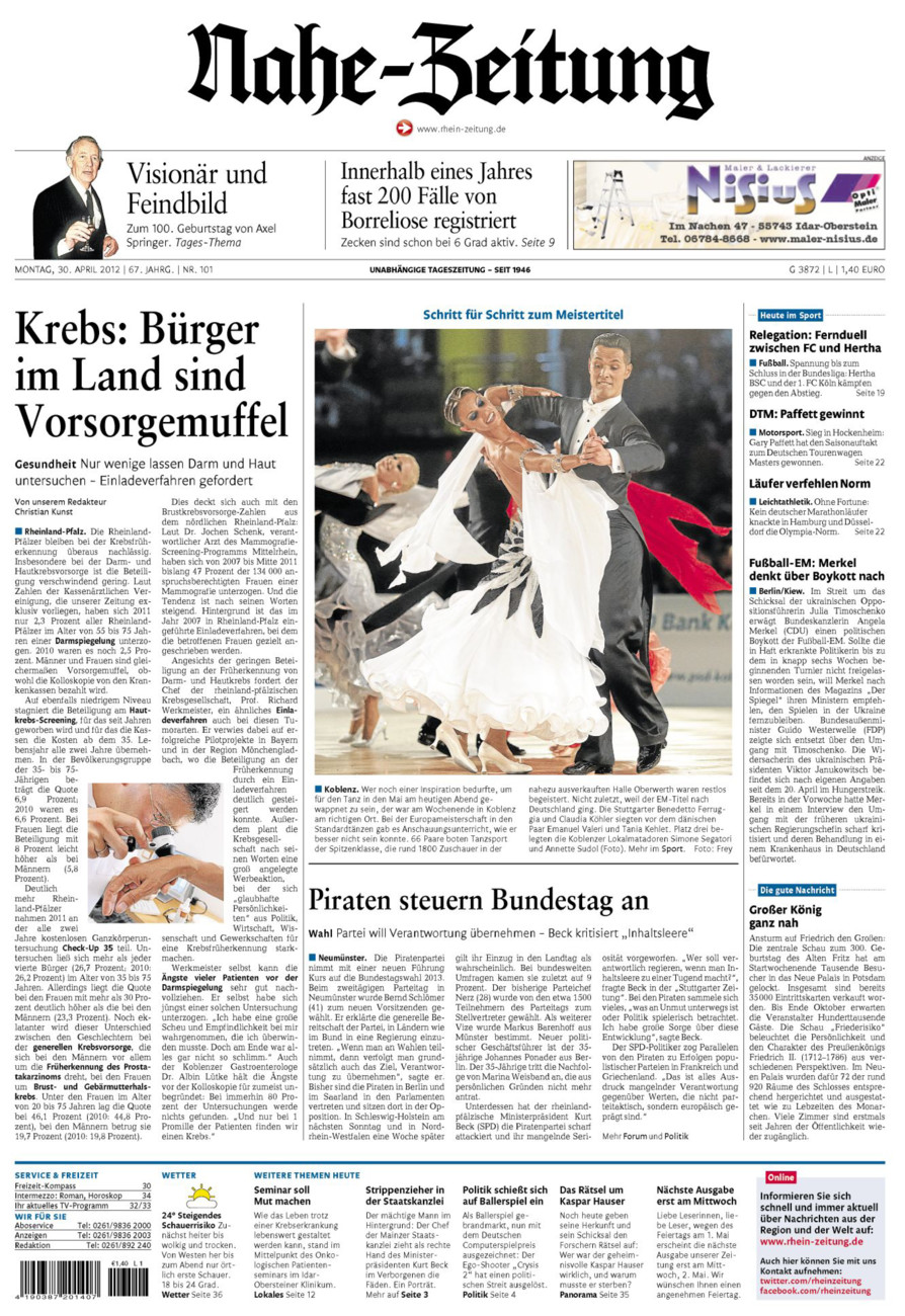 Nahe-Zeitung vom Montag, 30.04.2012