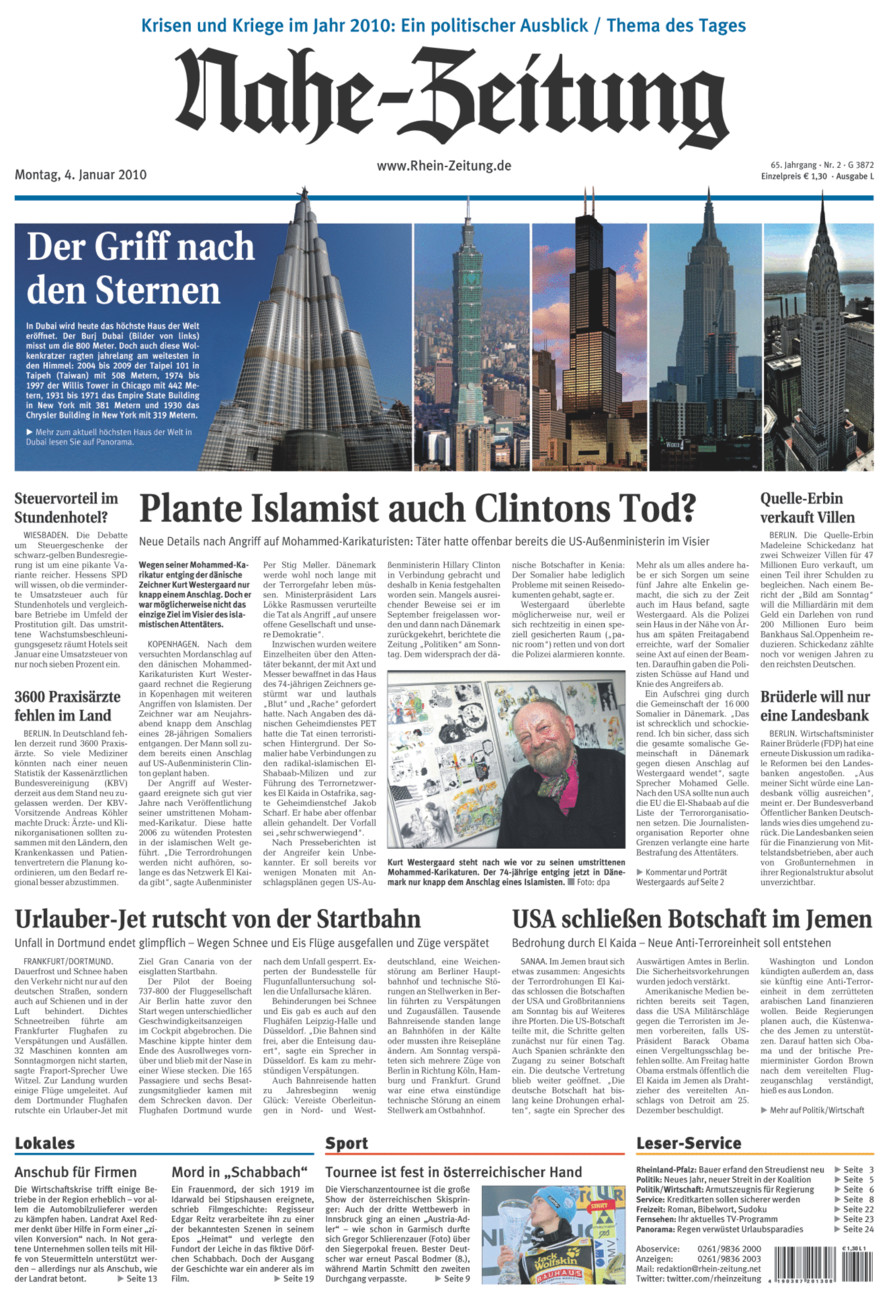 Nahe-Zeitung vom Montag, 04.01.2010