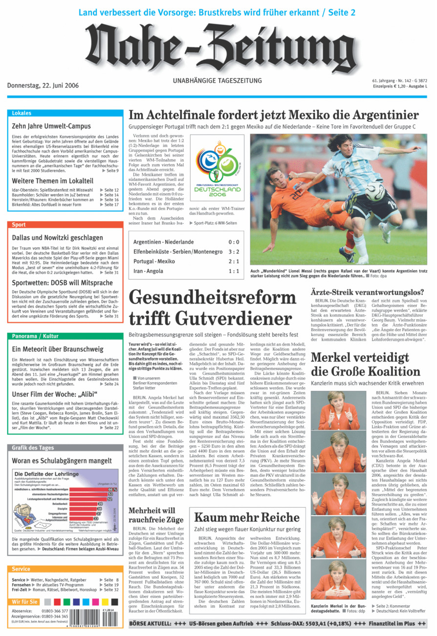 Nahe-Zeitung vom Donnerstag, 22.06.2006