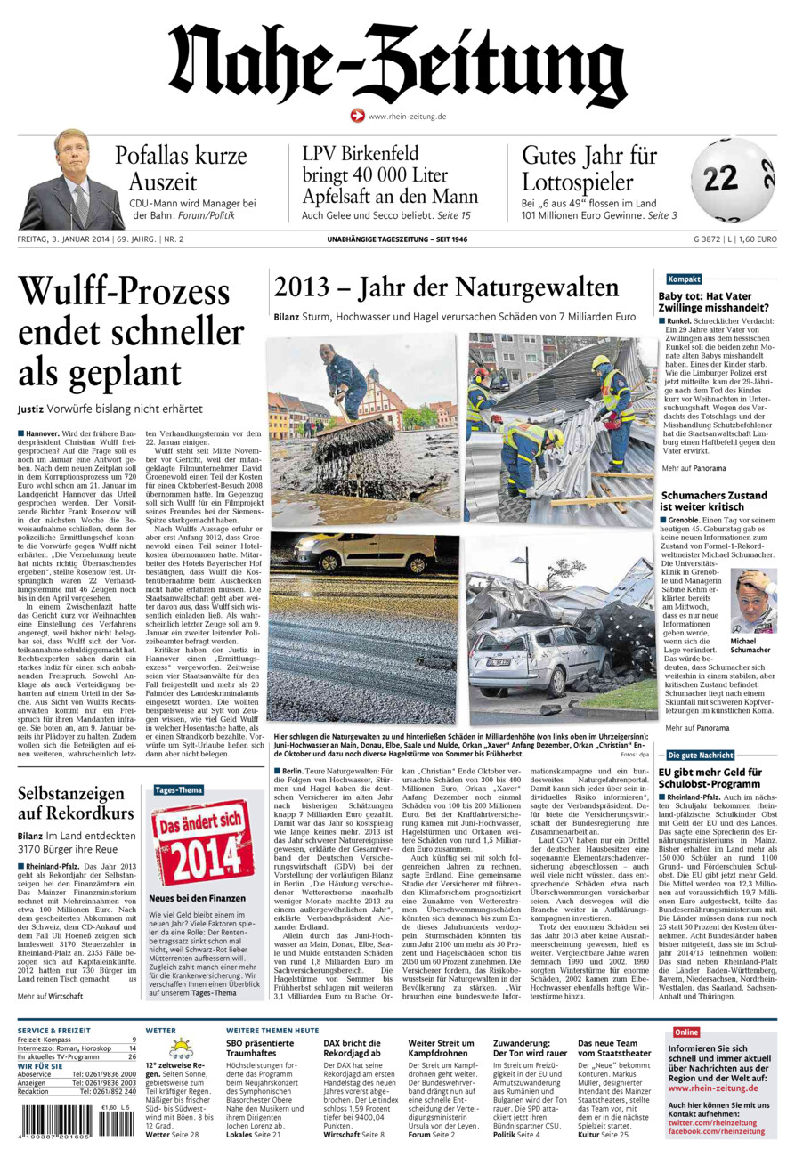 Nahe-Zeitung vom Freitag, 03.01.2014