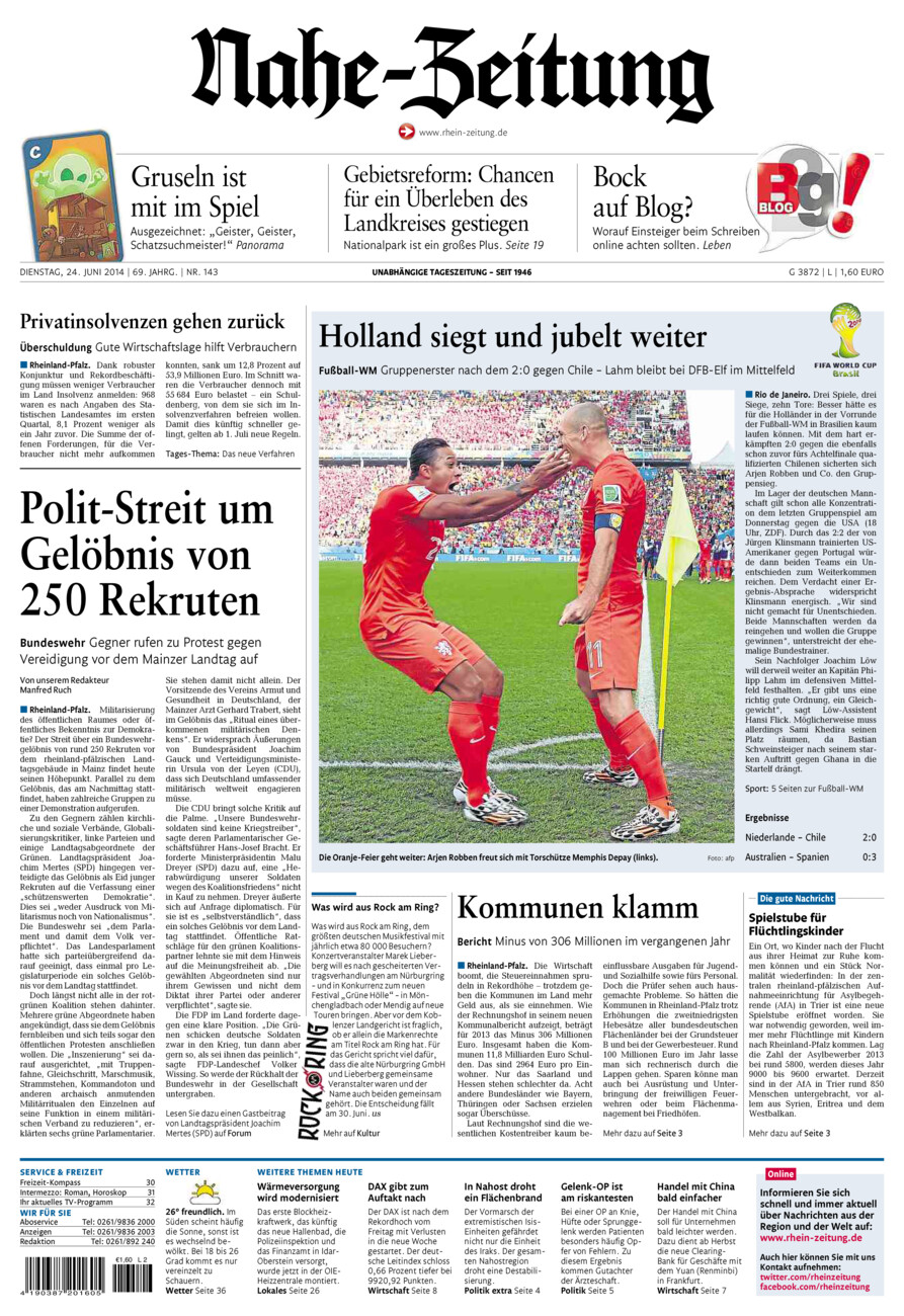 Nahe-Zeitung vom Dienstag, 24.06.2014