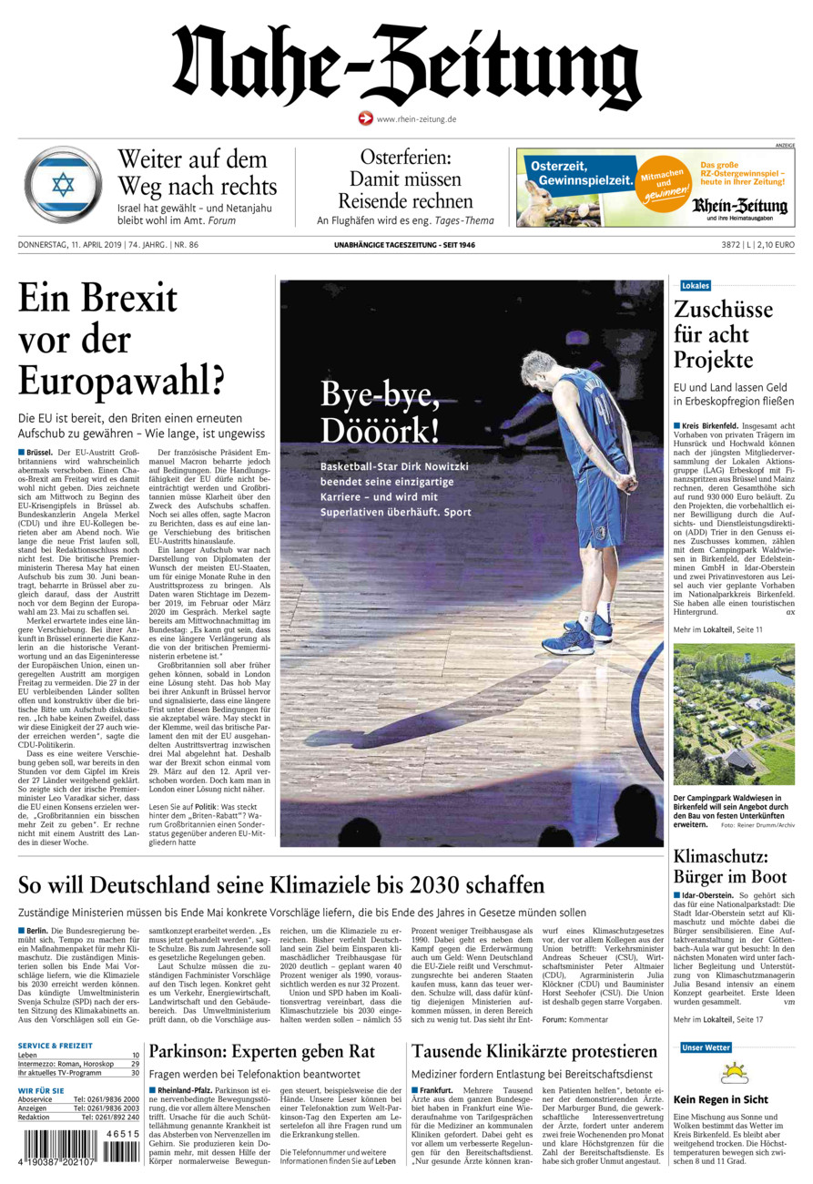 Nahe-Zeitung vom Donnerstag, 11.04.2019