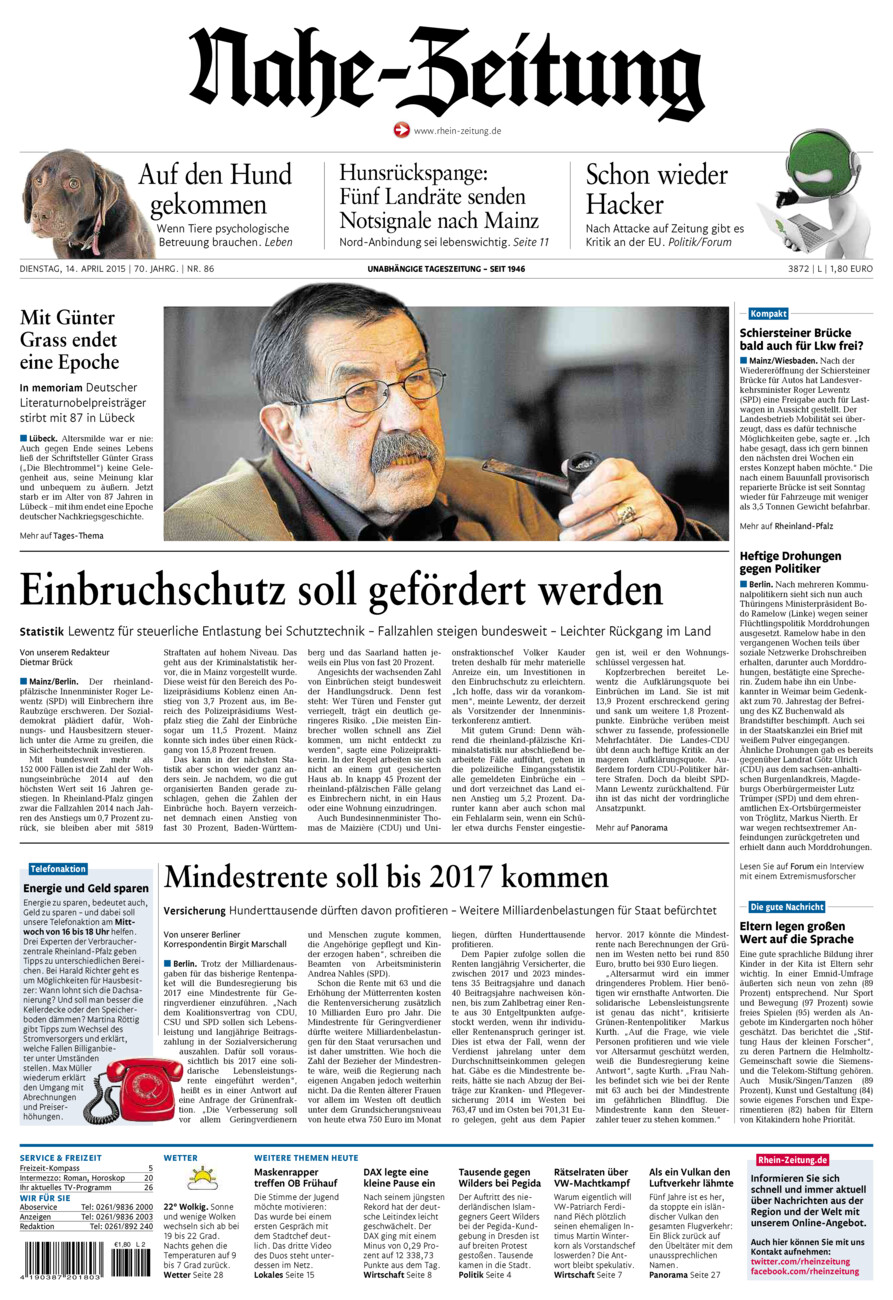 Nahe-Zeitung vom Dienstag, 14.04.2015
