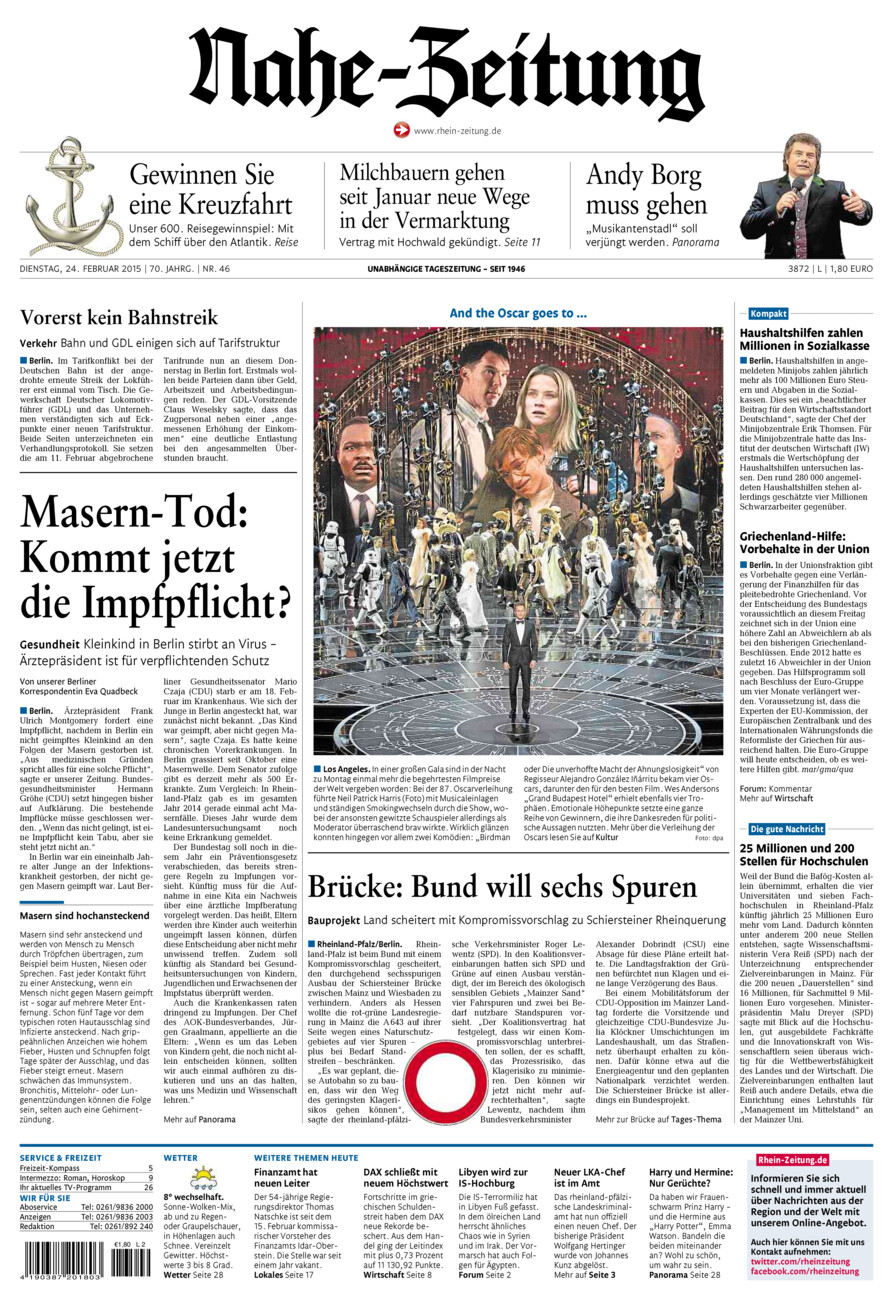 Nahe-Zeitung vom Dienstag, 24.02.2015