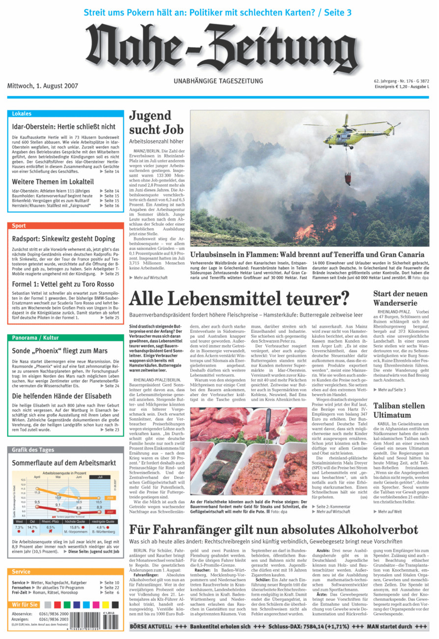 Nahe-Zeitung vom Mittwoch, 01.08.2007