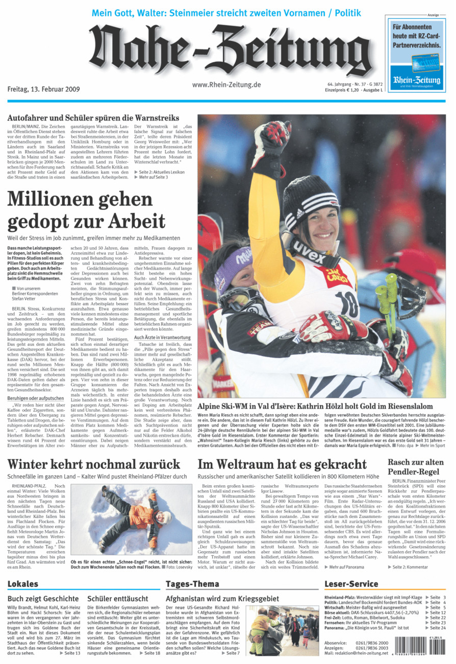 Nahe-Zeitung vom Freitag, 13.02.2009