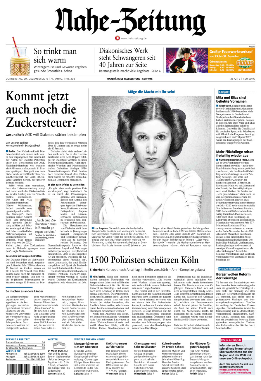 Nahe-Zeitung vom Donnerstag, 29.12.2016