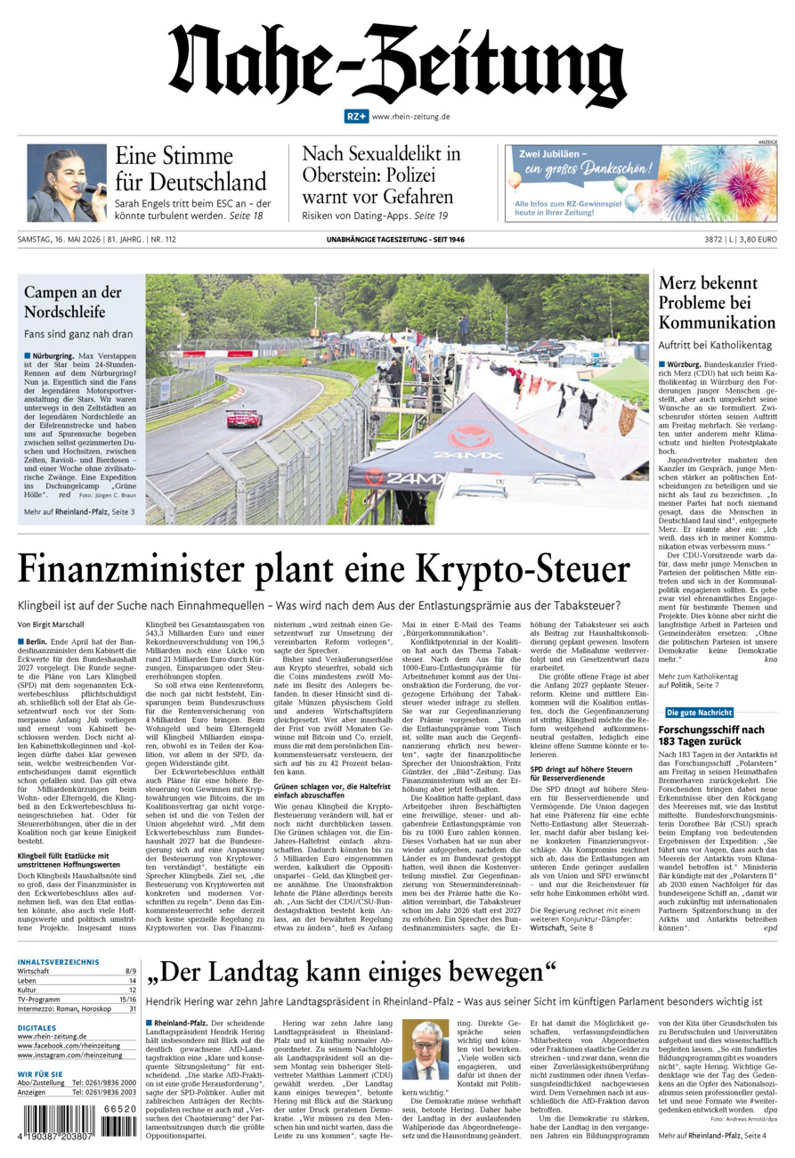 Nahe-Zeitung vom Samstag, 16.05.2026