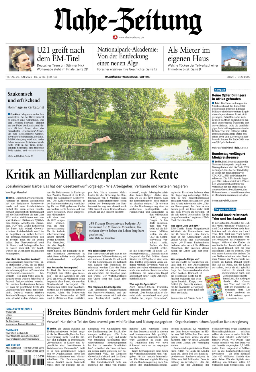 Nahe-Zeitung vom Freitag, 27.06.2025