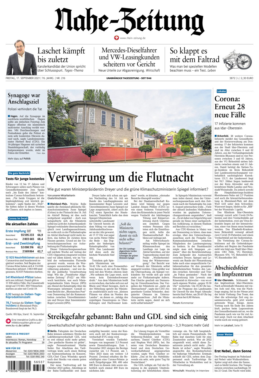 Nahe-Zeitung vom Freitag, 17.09.2021