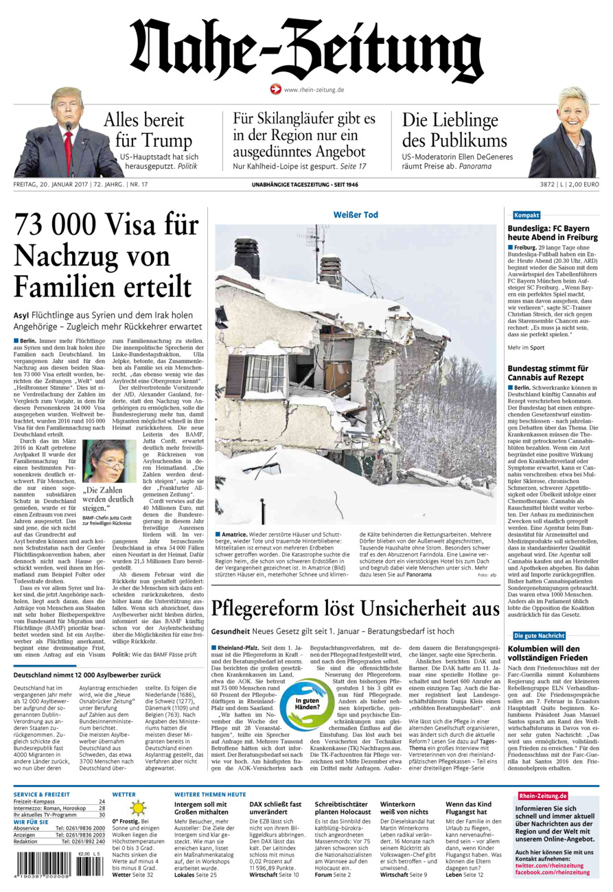 Nahe-Zeitung vom Freitag, 20.01.2017