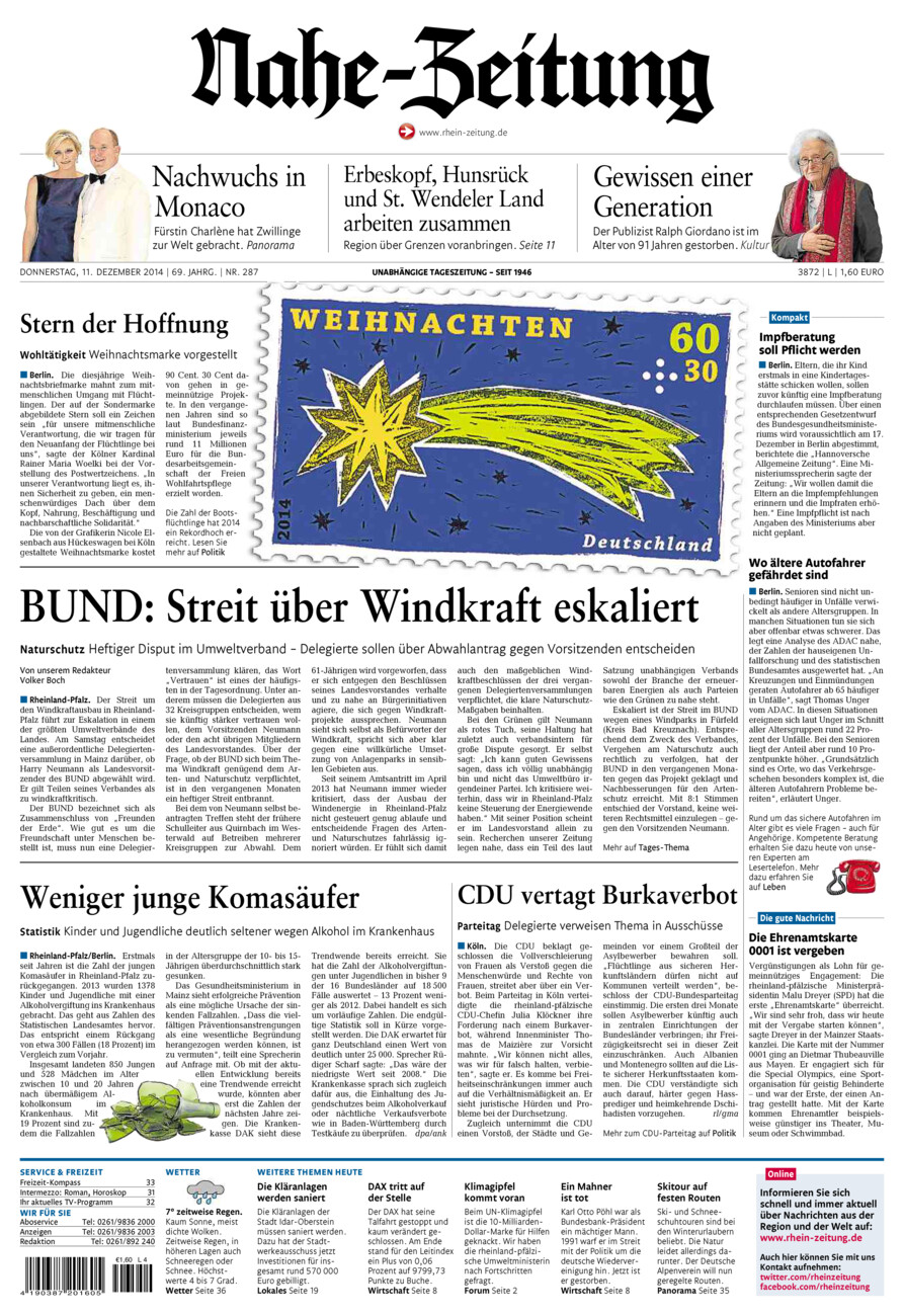 Nahe-Zeitung vom Donnerstag, 11.12.2014