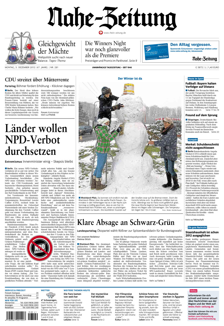 Nahe-Zeitung vom Montag, 03.12.2012