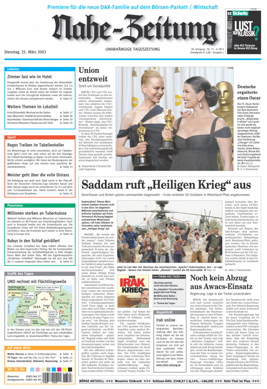 Nahe-Zeitung vom Dienstag, 25.03.2003