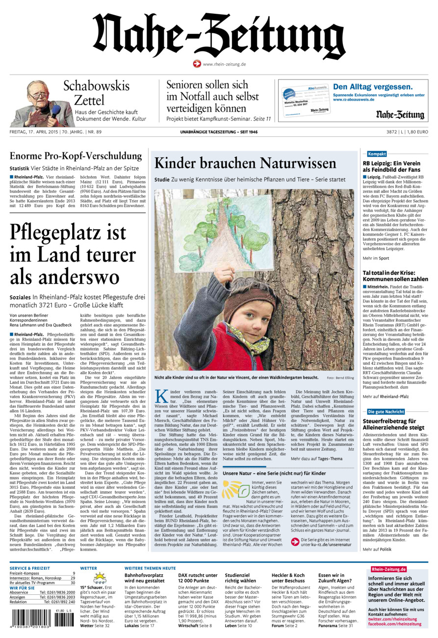 Nahe-Zeitung vom Freitag, 17.04.2015