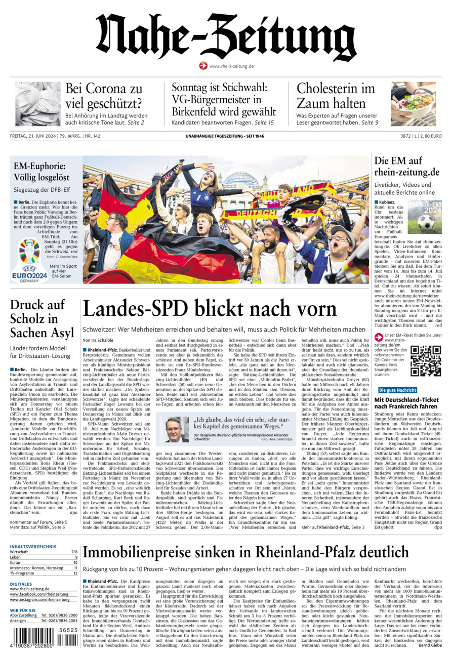 Nahe-Zeitung vom Freitag, 21.06.2024