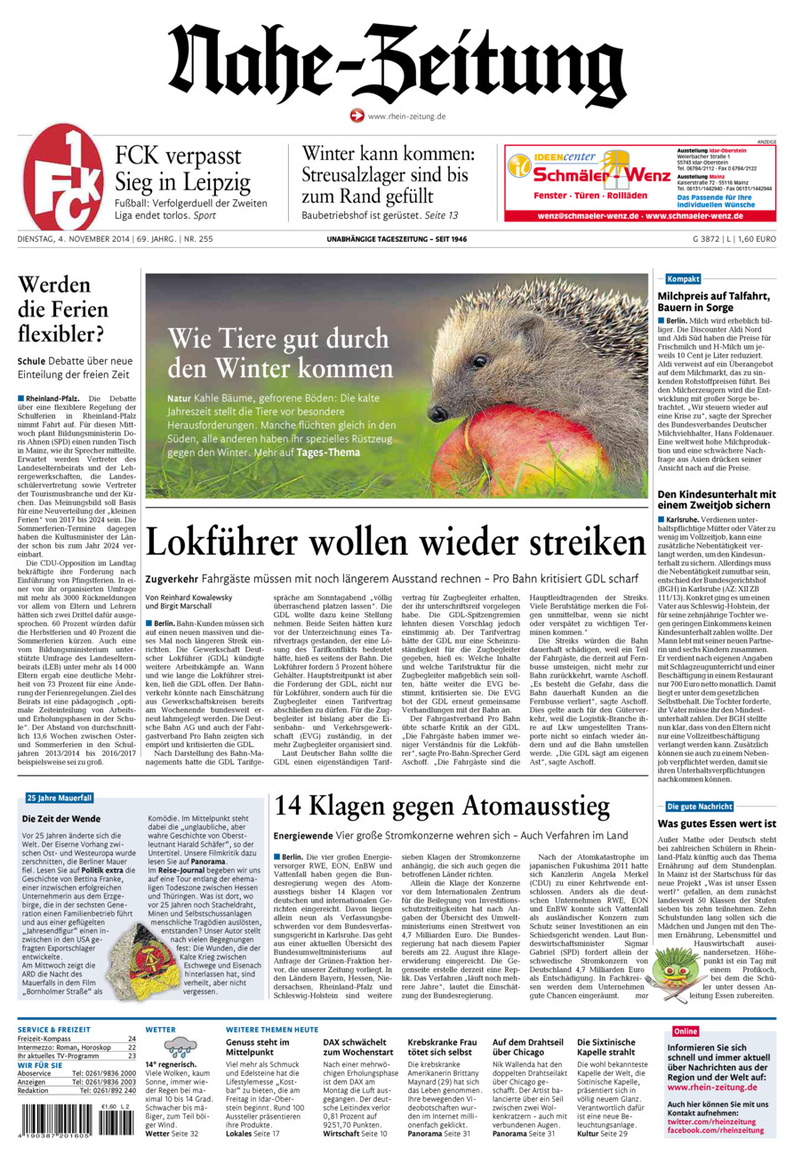 Nahe-Zeitung vom Dienstag, 04.11.2014