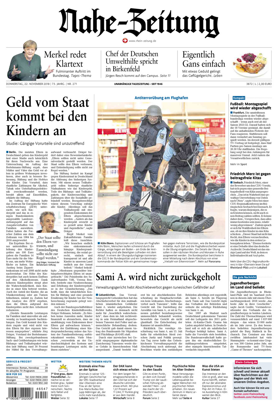 Nahe-Zeitung vom Donnerstag, 22.11.2018