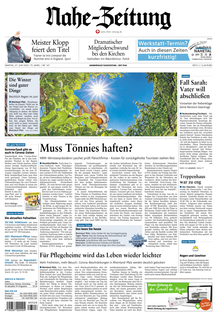Nahe-Zeitung vom Samstag, 27.06.2020