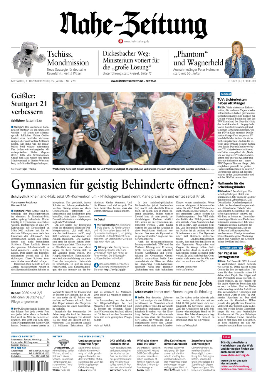 Nahe-Zeitung vom Mittwoch, 01.12.2010