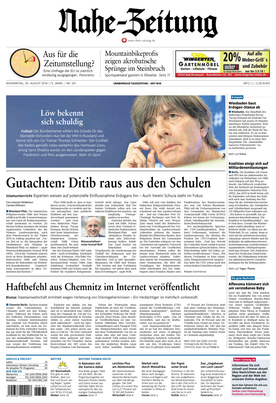 Nahe-Zeitung vom Donnerstag, 30.08.2018