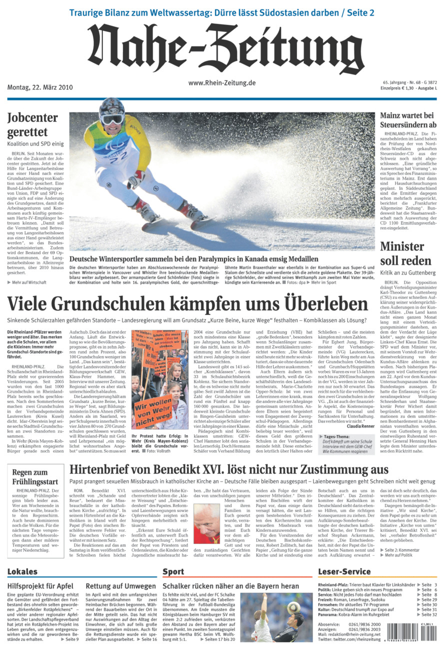 Nahe-Zeitung vom Montag, 22.03.2010